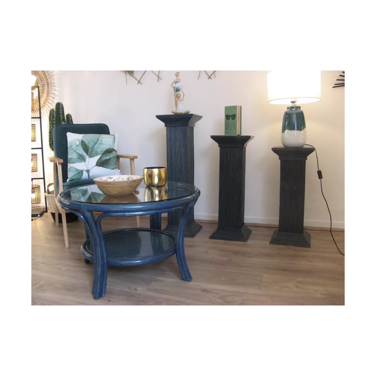 Colonne Grecque en Rotin H.67 cm Bleu