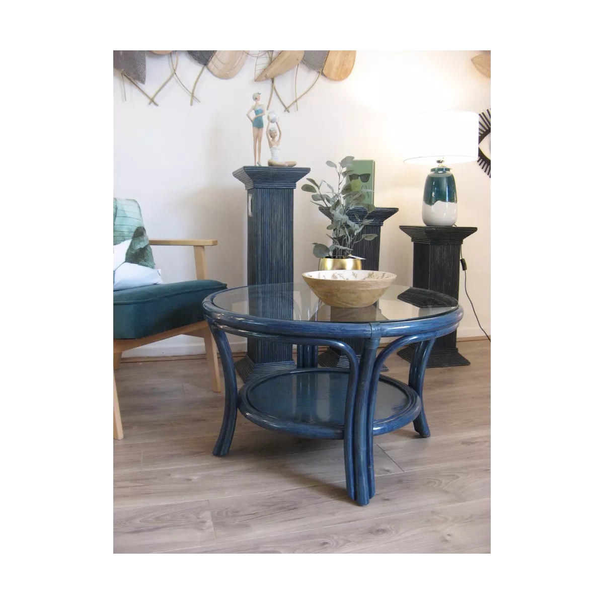 Colonne Grecque en Rotin H.67 cm Bleu