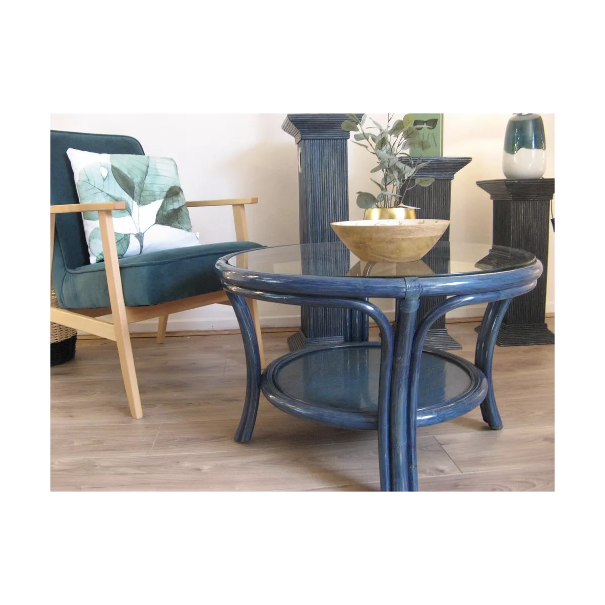 Colonne Grecque en Rotin H.67 cm Bleu