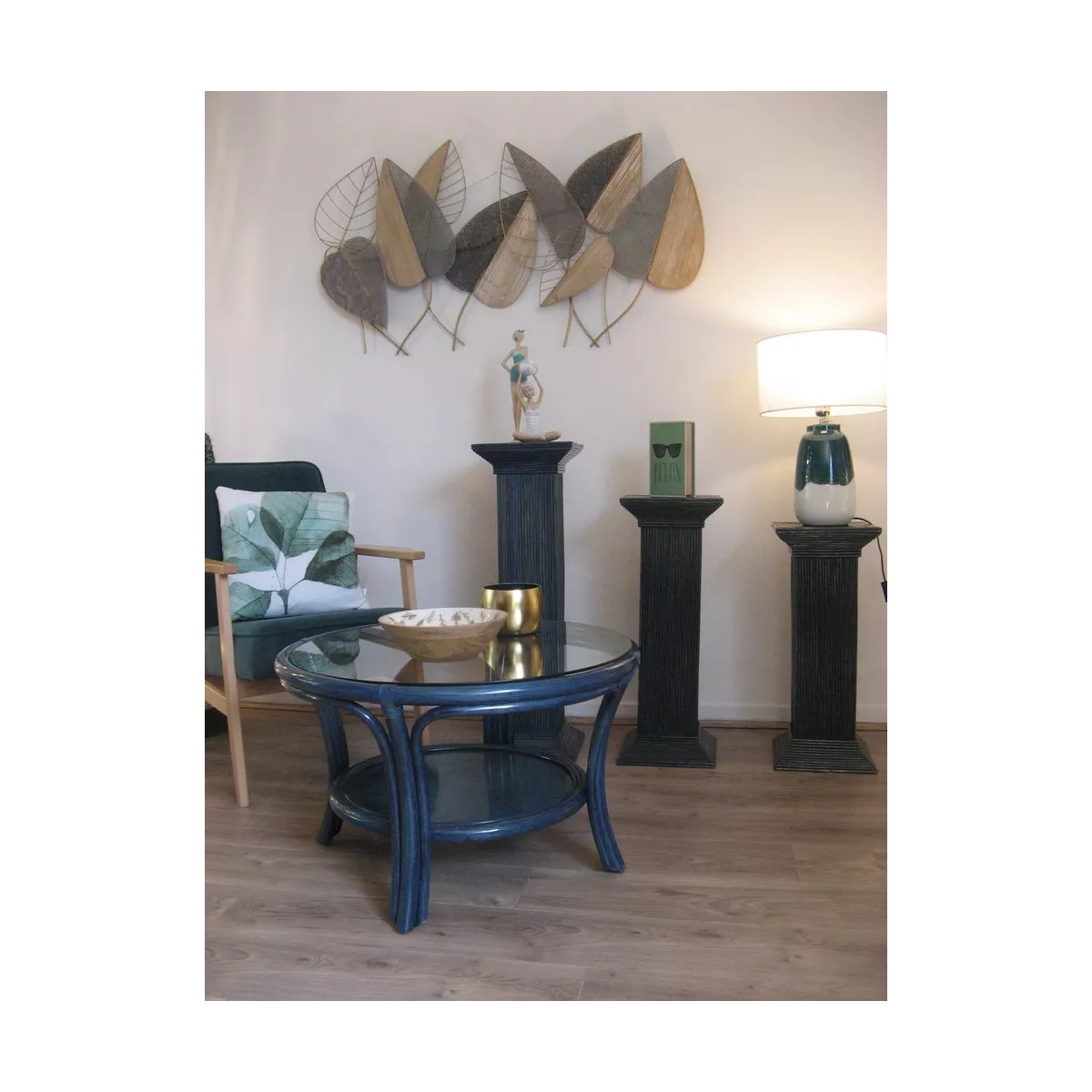 Colonne Grecque en Rotin H.75 cm Bleu