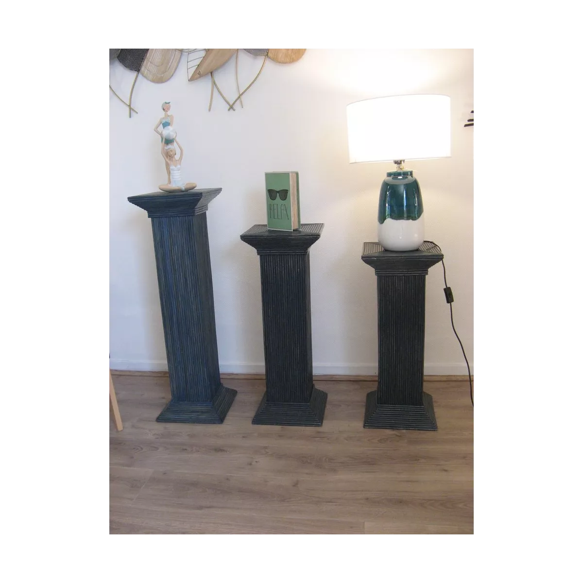 Colonne Grecque en Rotin H.75 cm Bleu