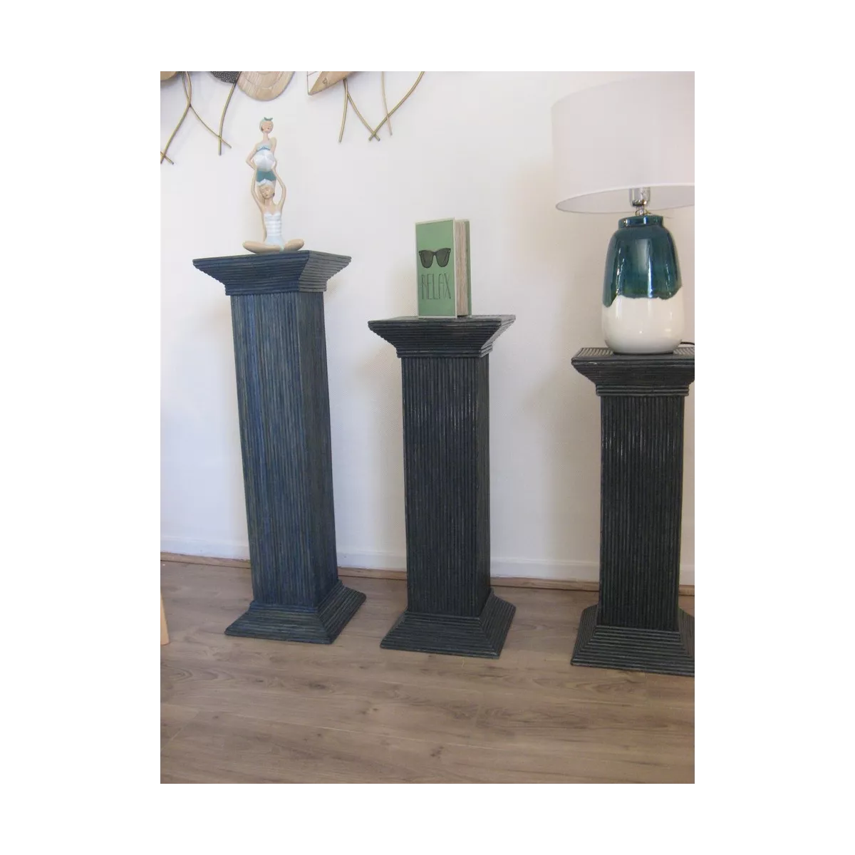 Colonne Grecque en Rotin H.75 cm Bleu