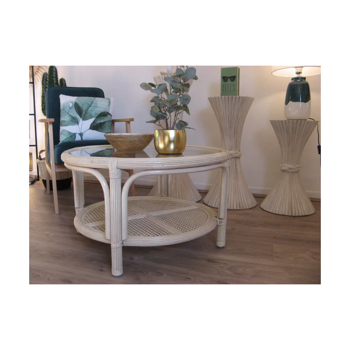 Table Basse en Rotin 77x77 Léon Ivoire