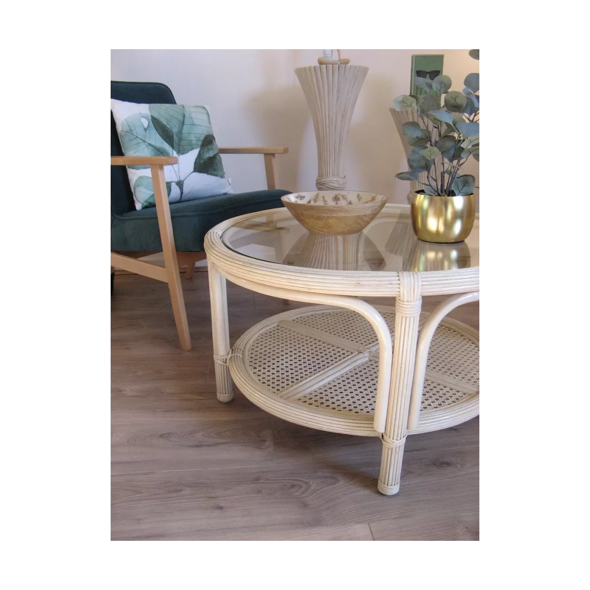 Table Basse en Rotin 77x77 Léon Ivoire