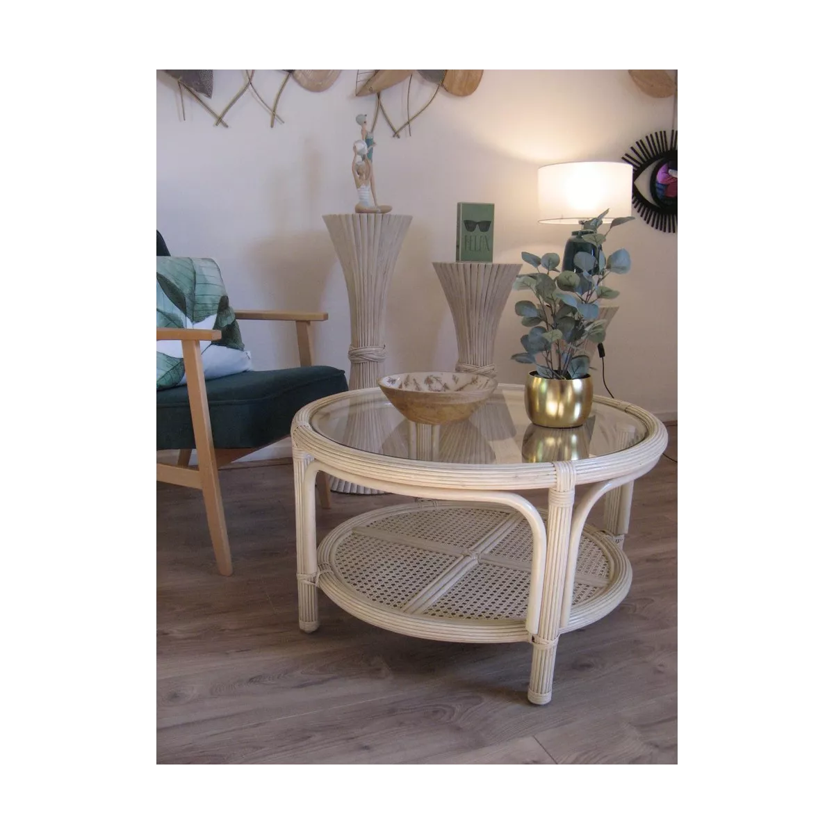 Table Basse en Rotin 77x77 Léon Ivoire