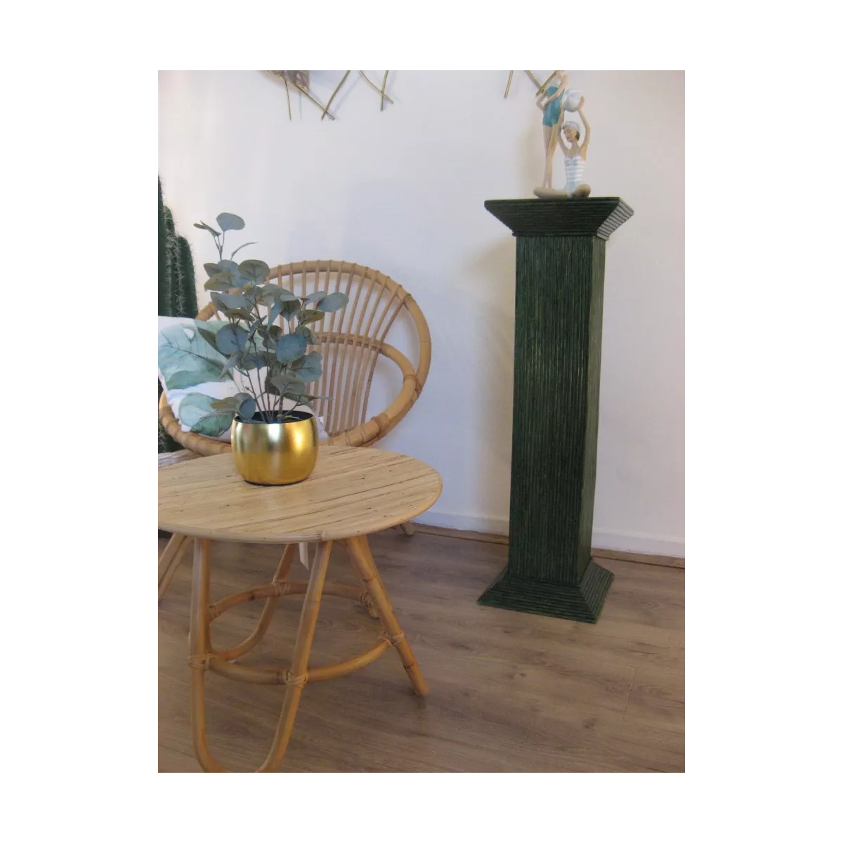 Colonne Grecque en Rotin H.91 cm Vert Foncé