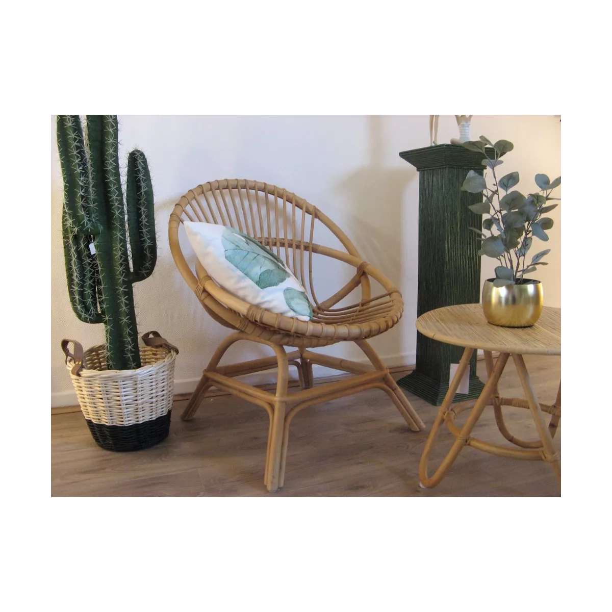 Colonne Grecque en Rotin H.91 cm Vert Foncé