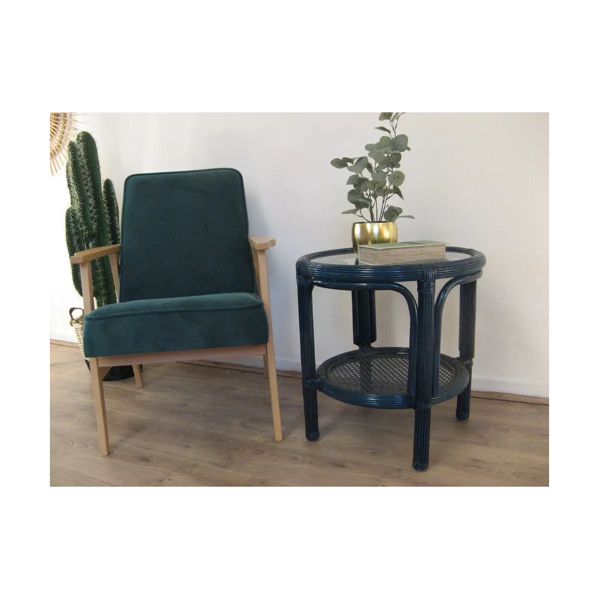 Table Basse en Rotin 55x55 Léon Bleu
