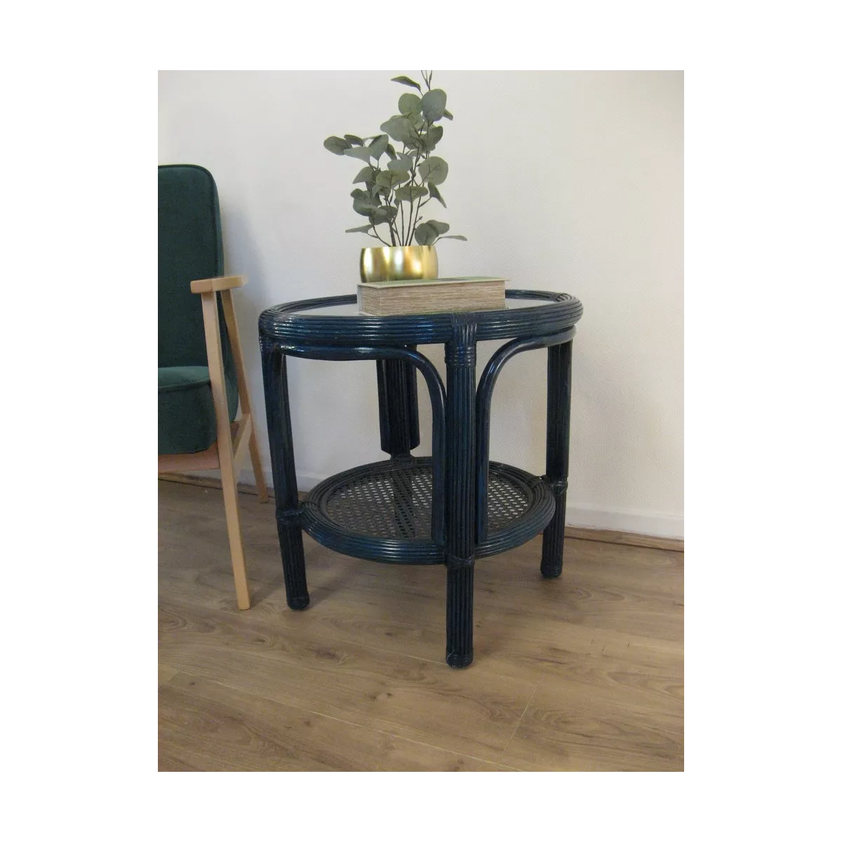 Table Basse en Rotin 55x55 Léon Bleu
