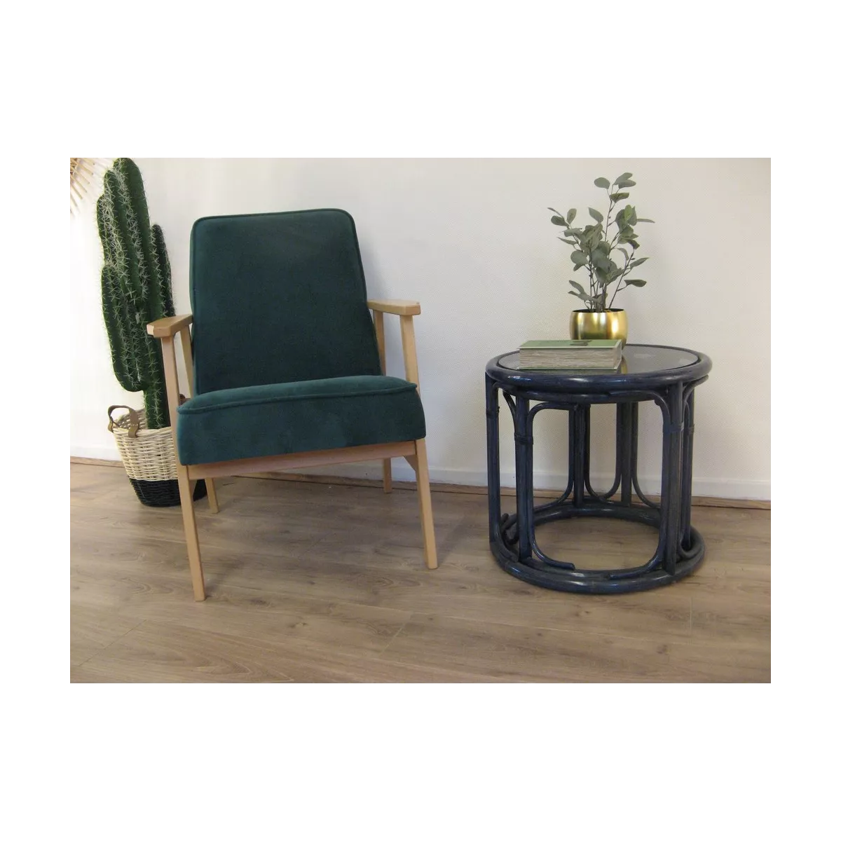 Tables Gigognes Ronde en Rotin Bleu