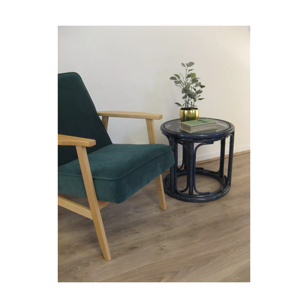 Tables Gigognes Ronde en Rotin Bleu