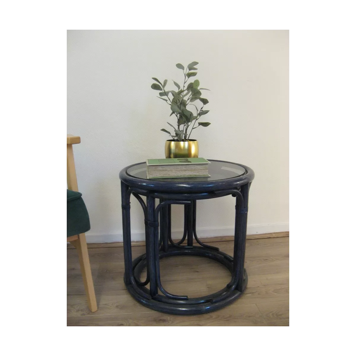 Tables Gigognes Ronde en Rotin Bleu