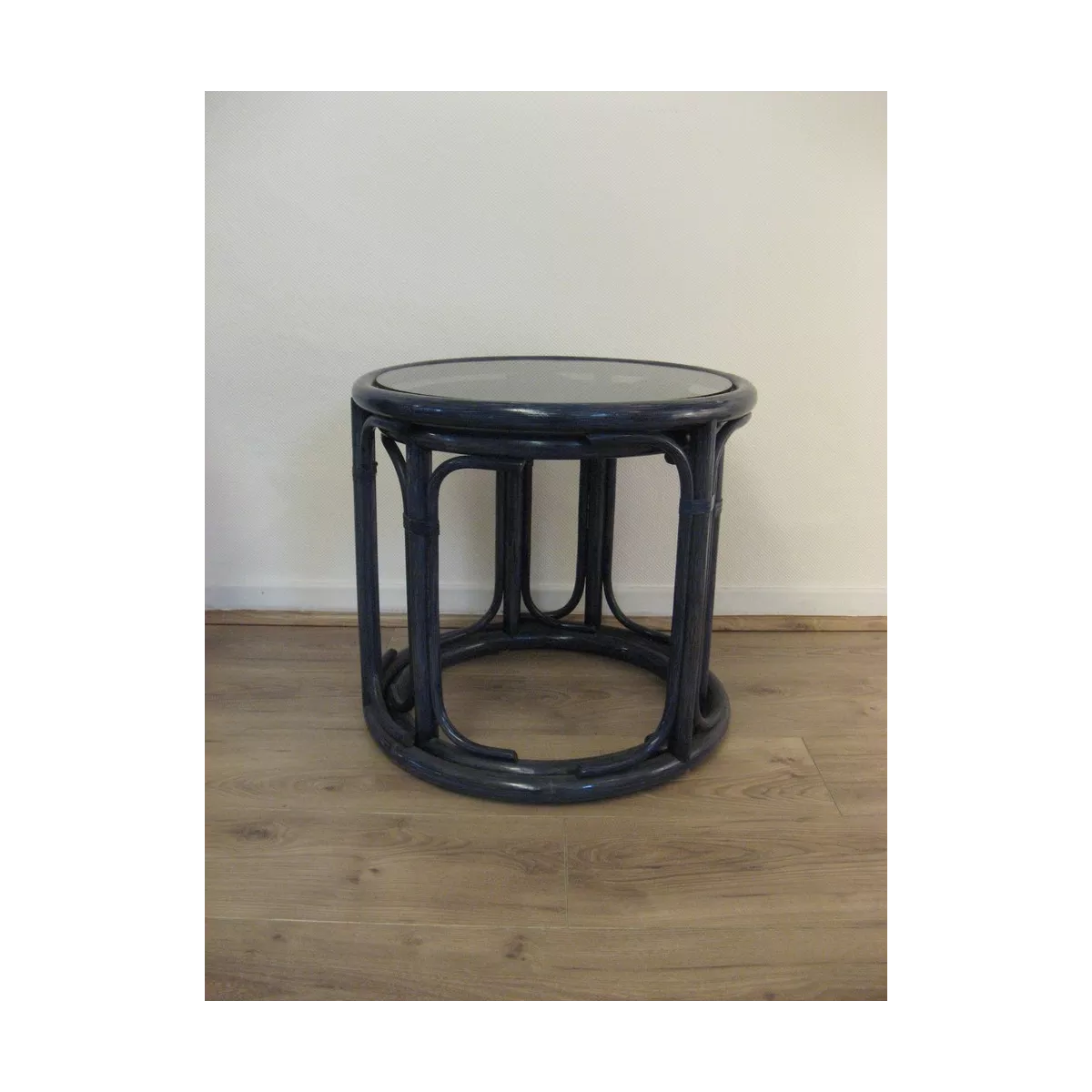 Tables Gigognes Ronde en Rotin Bleu