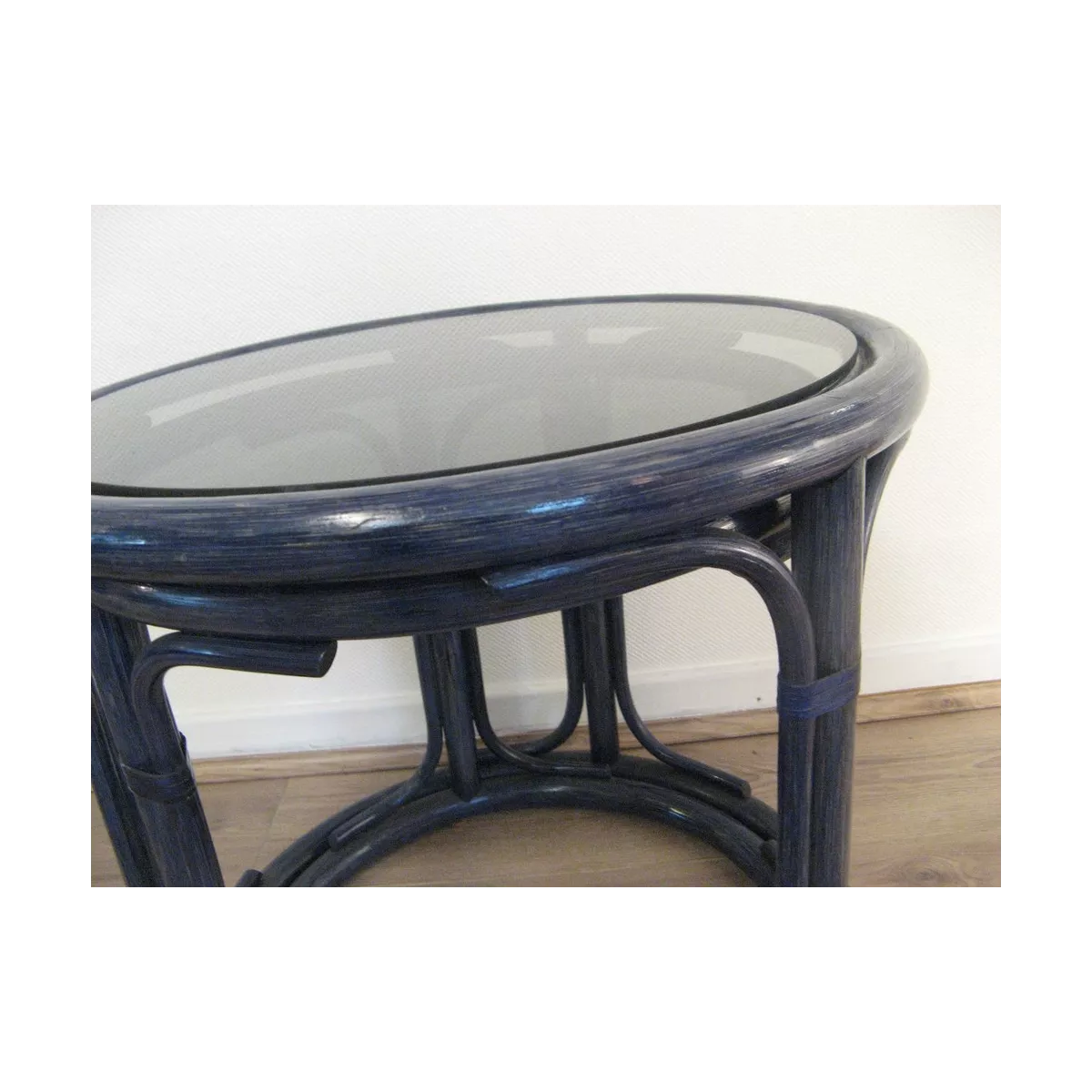 Tables Gigognes Ronde en Rotin Bleu