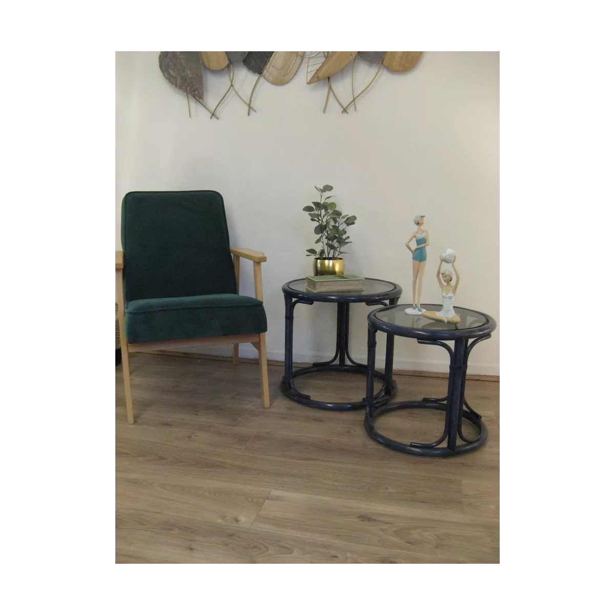 Tables Gigognes Ronde en Rotin Bleu