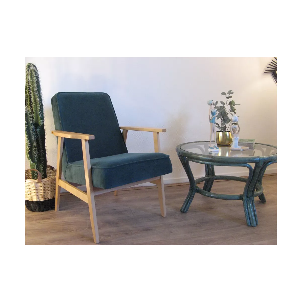 Table Basse en Rotin 77x77 Crueso Bleu