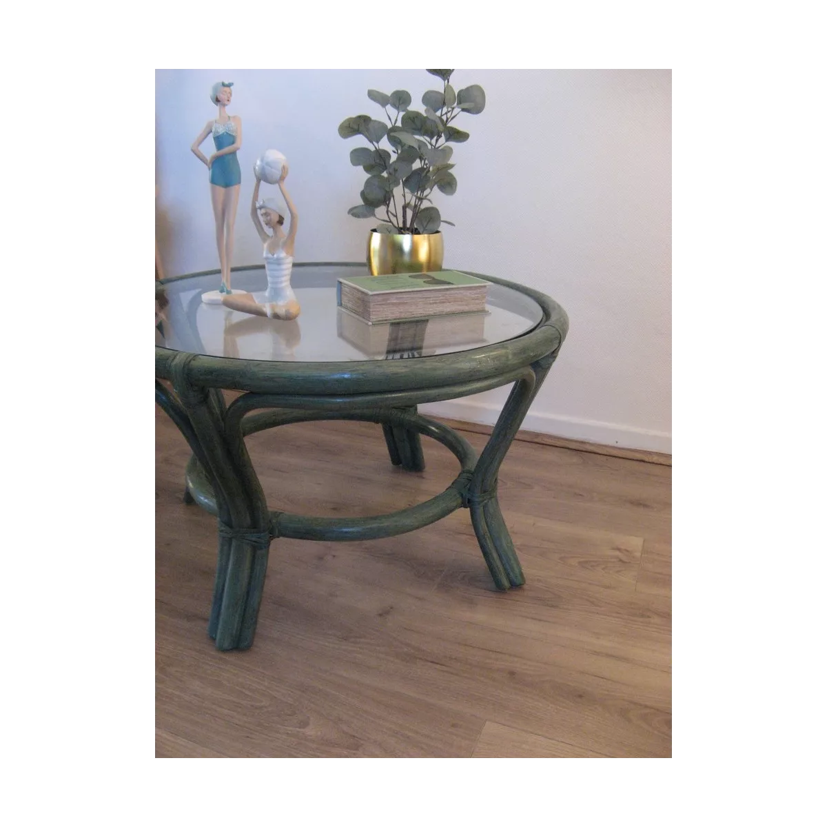 Table Basse en Rotin 77x77 Crueso Bleu