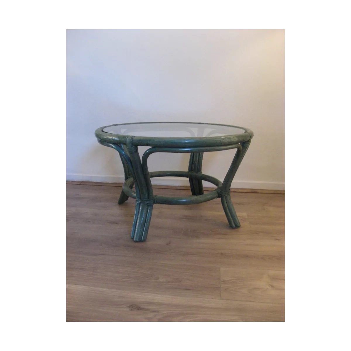 Table Basse en Rotin 77x77 Crueso Bleu