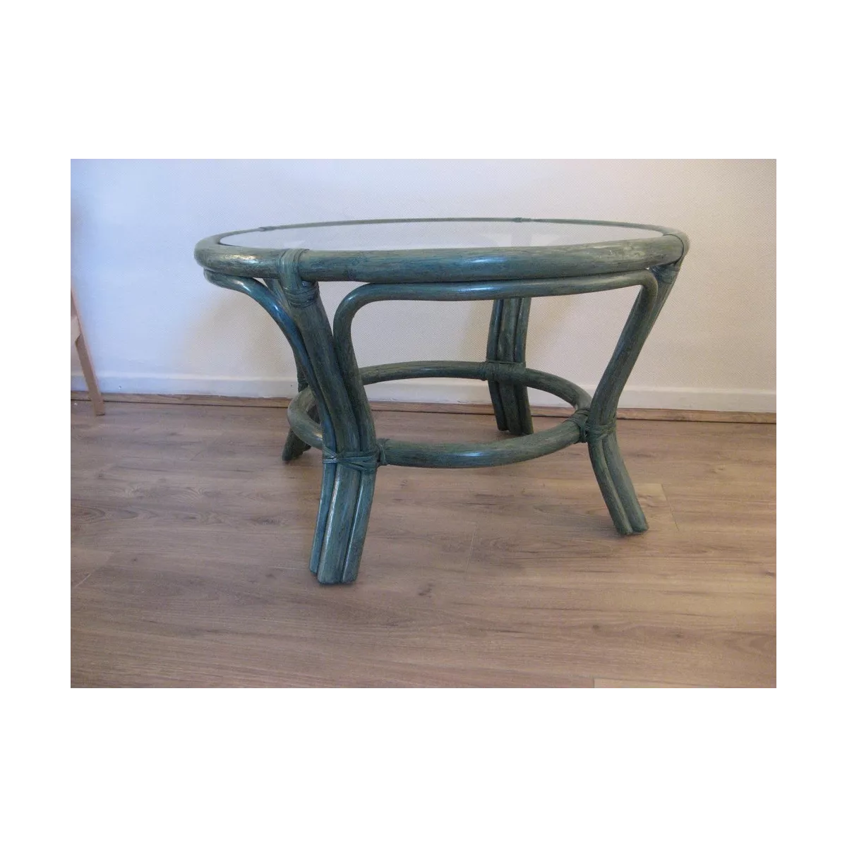 Table Basse en Rotin 77x77 Crueso Bleu