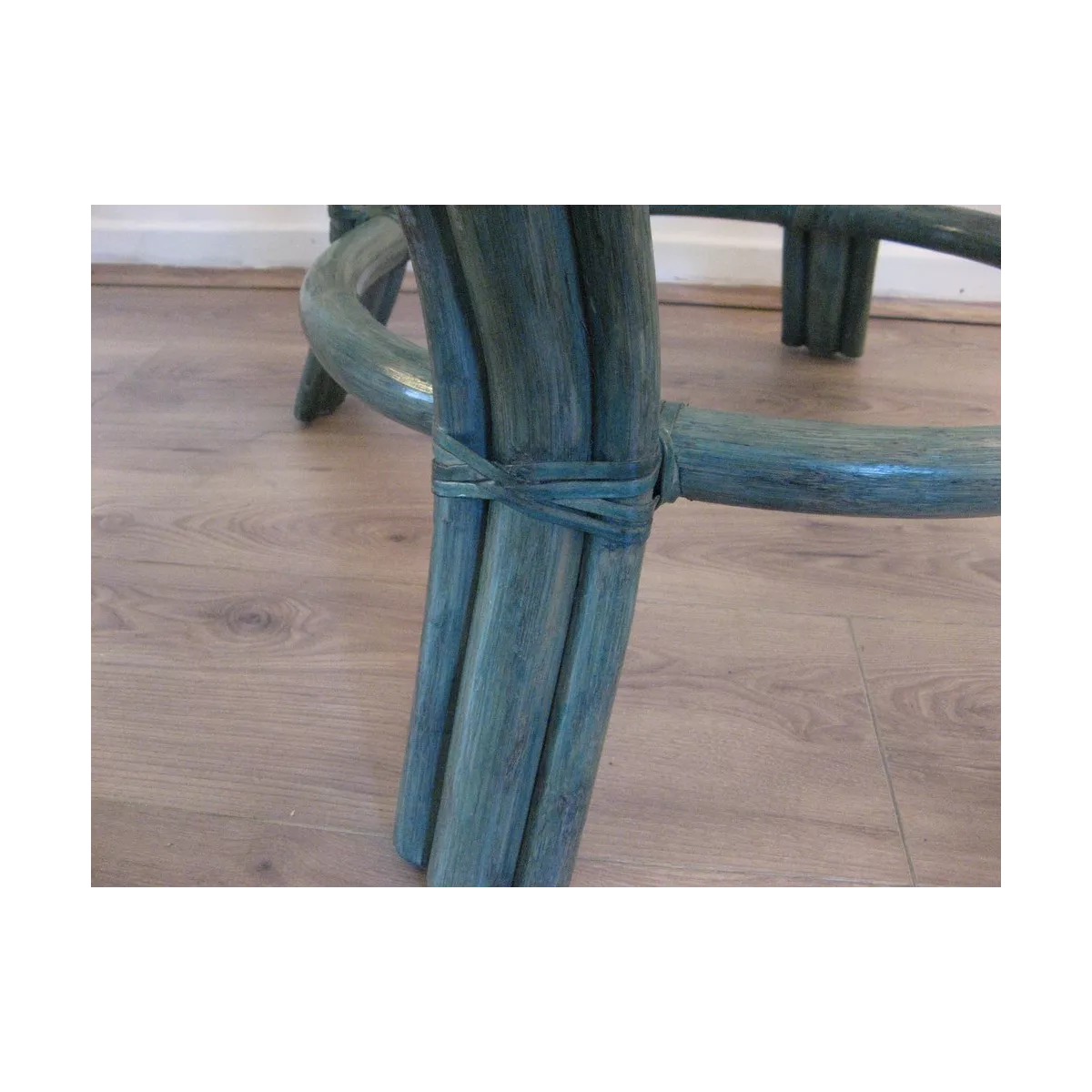 Table Basse en Rotin 77x77 Crueso Bleu