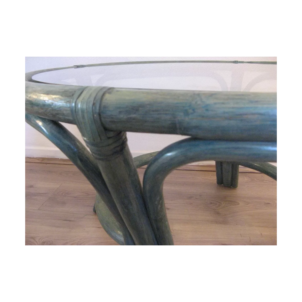 Table Basse en Rotin 77x77 Crueso Bleu