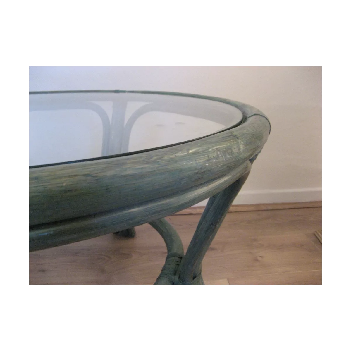 Table Basse en Rotin 77x77 Crueso Bleu