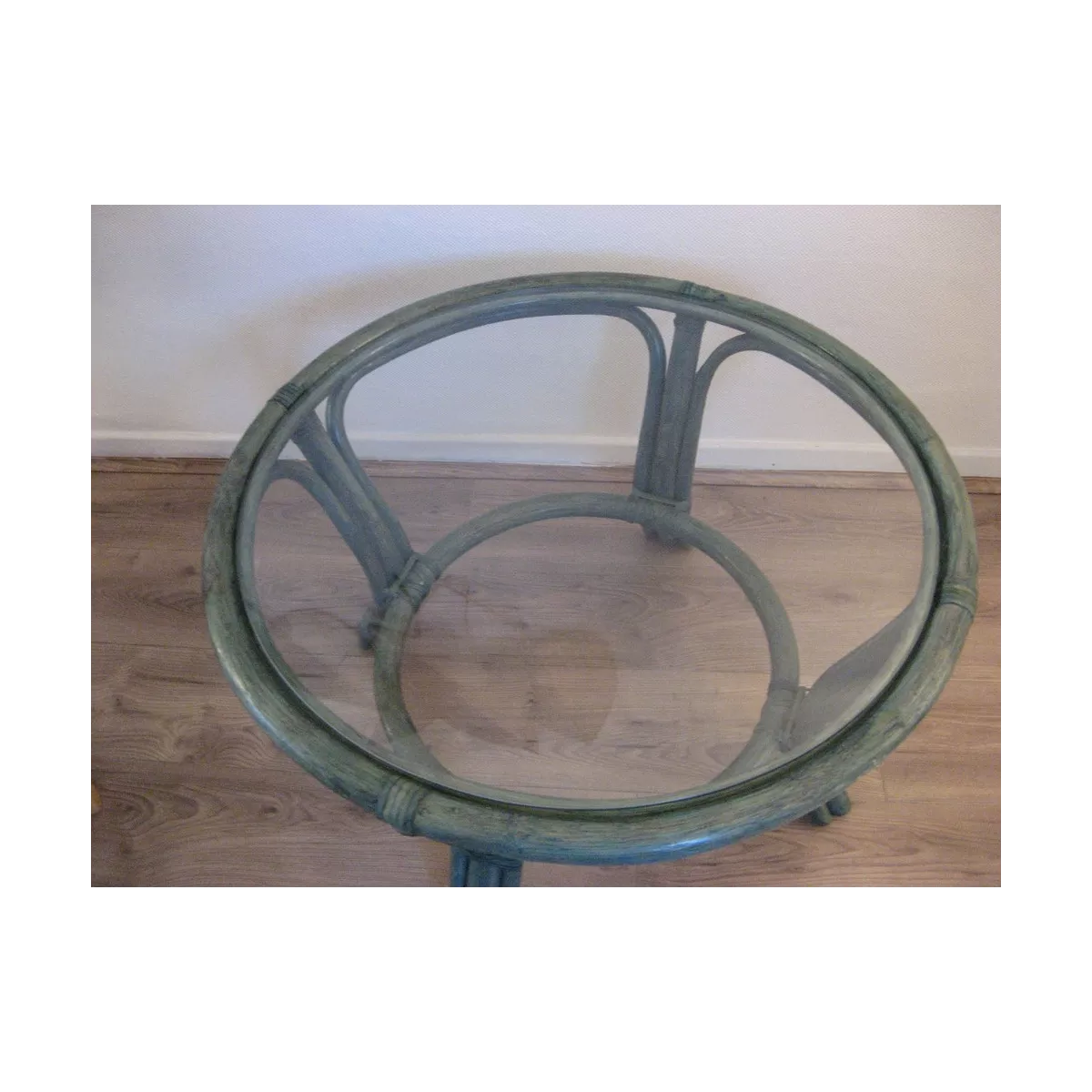 Table Basse en Rotin 77x77 Crueso Bleu