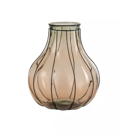 Vase Fusion Verre Taupe Rose H.38cm