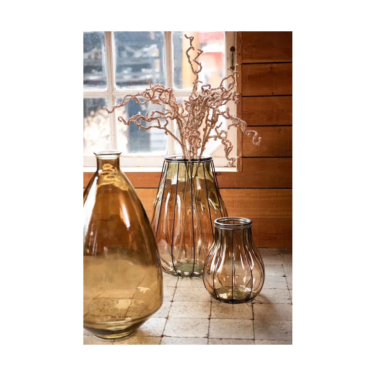 Vase Fusion Verre Ambre H.38cm