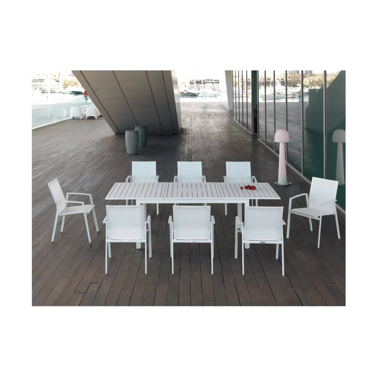 Table Nerja 180/240 en Aluminium blanc avec allonge