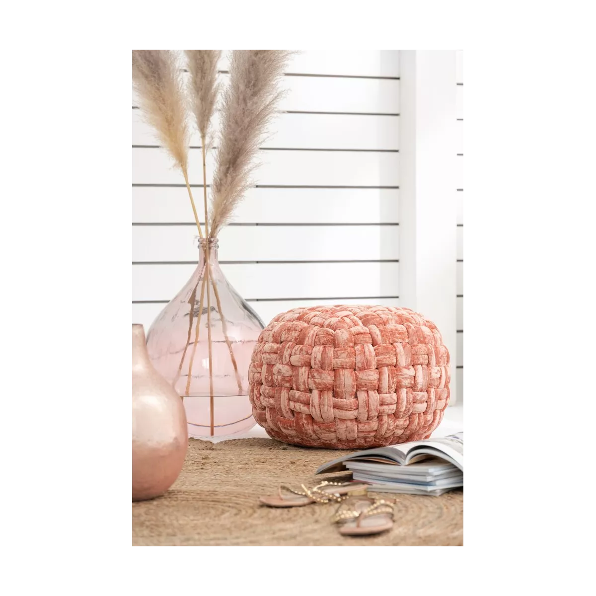Vase Lisbonne Verre Taupe Rose H.56cm