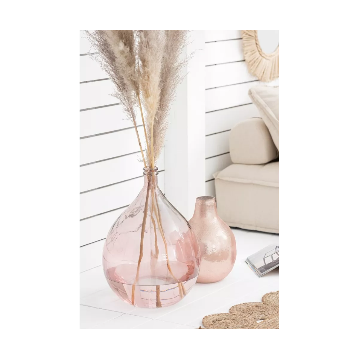 Vase Lisbonne Verre Taupe Rose H.56cm