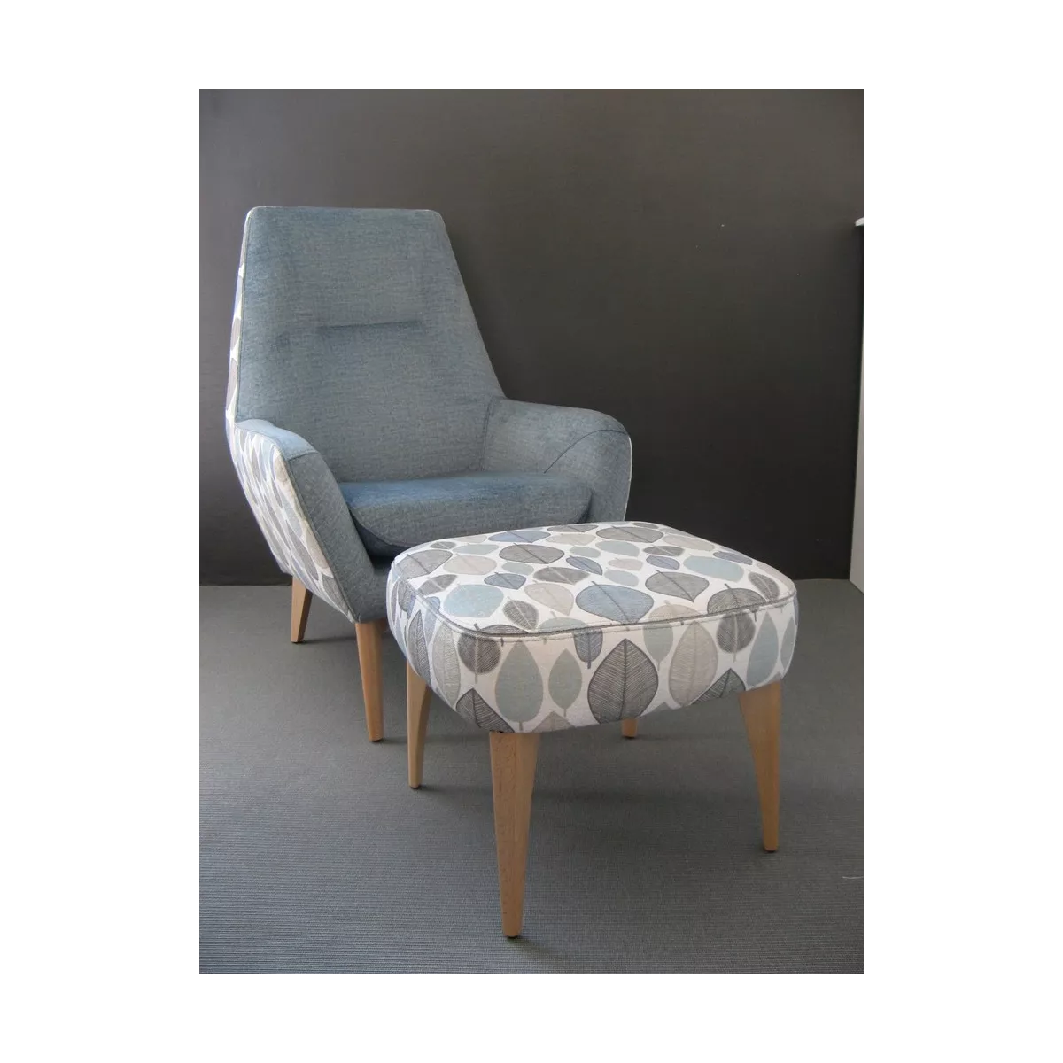 Pouf Catania Feuilles bleu