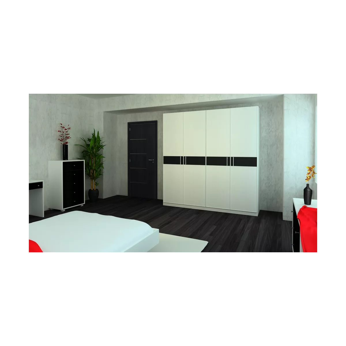 Armoire Sendaî 4 portes Charnières Blanc et Gris