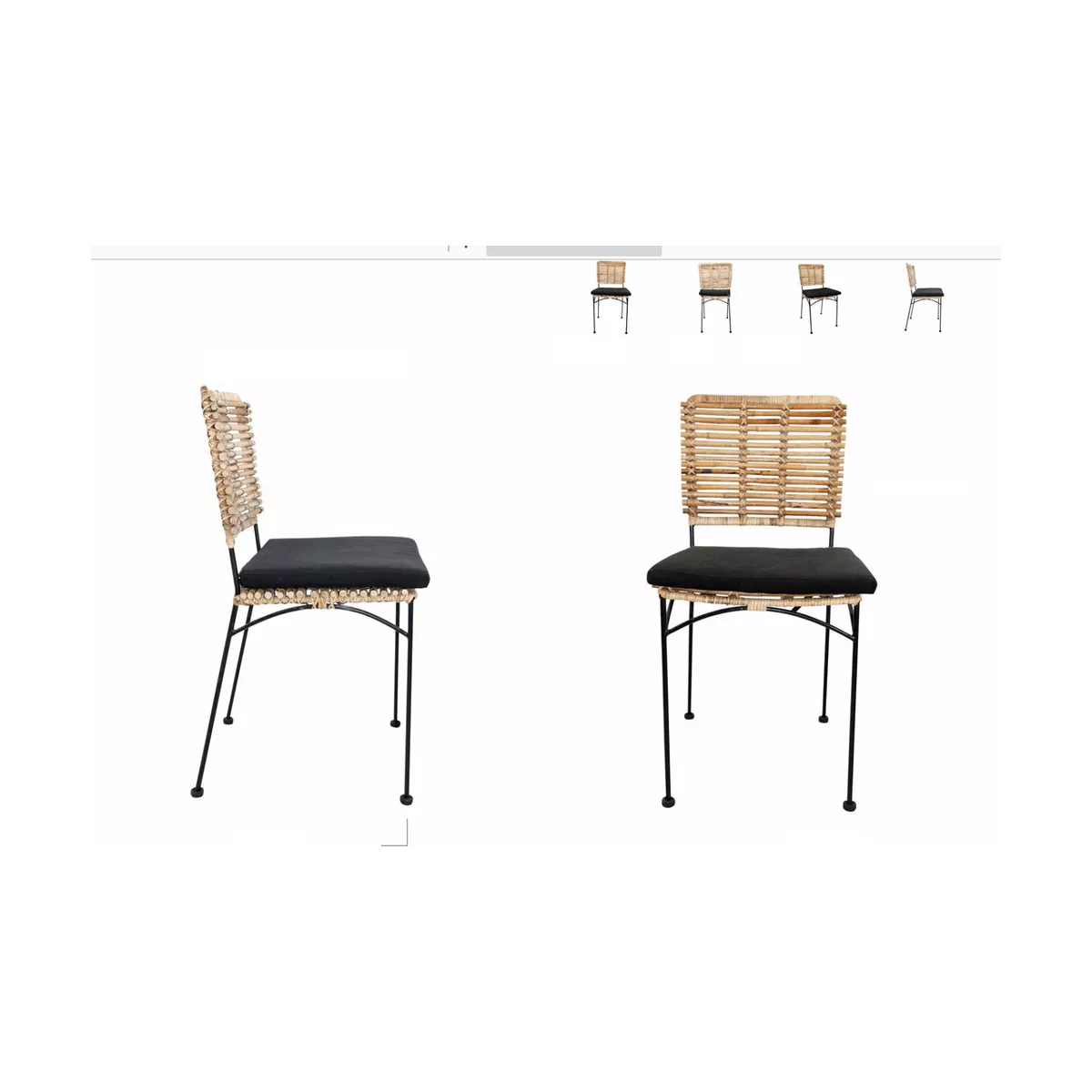 Chaise Baltimore Rotin Naturel et pieds métal noir