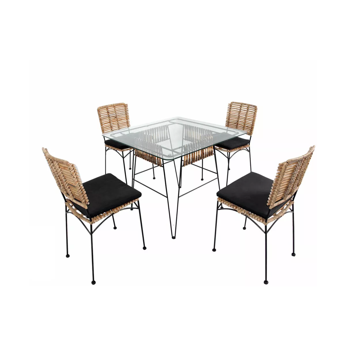 Chaise Baltimore Rotin Naturel et pieds métal noir