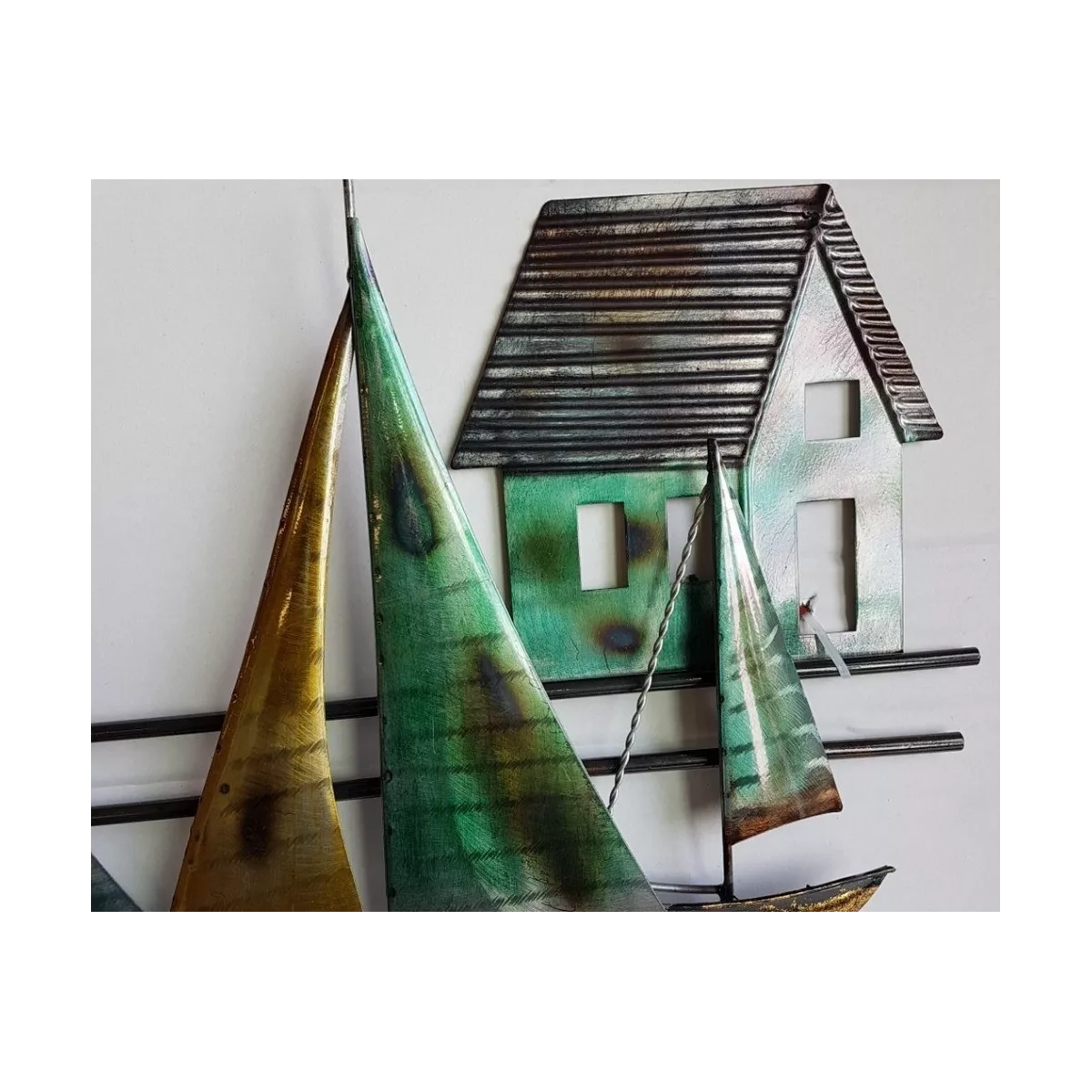 Décoration Métal Voiliers et 3 Cabanes de Pêcheurs