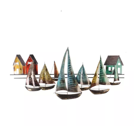 Décoration Métal Voiliers et 3 Cabanes de Pêcheurs