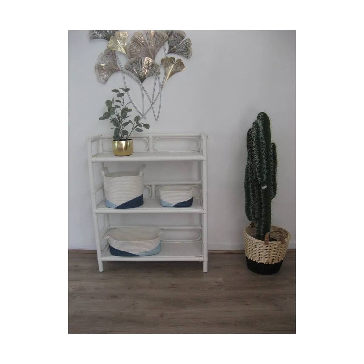 Etagère Book 3 Plateaux  Rotin Blanc 75x30x95
