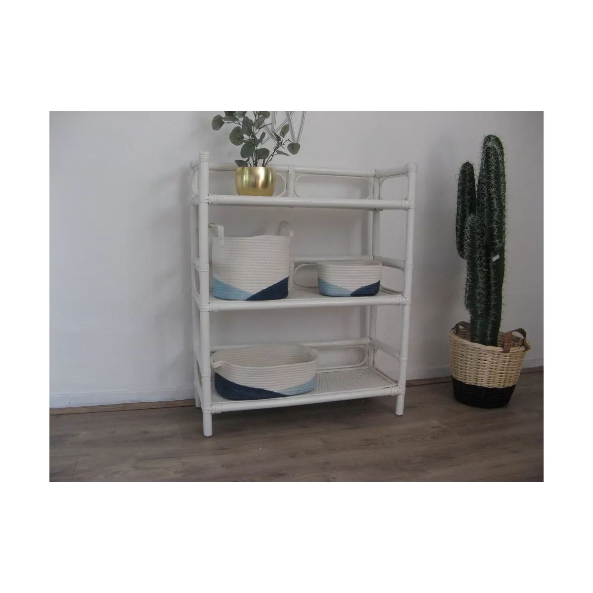 Etagère Book 3 Plateaux  Rotin Blanc 75x30x95