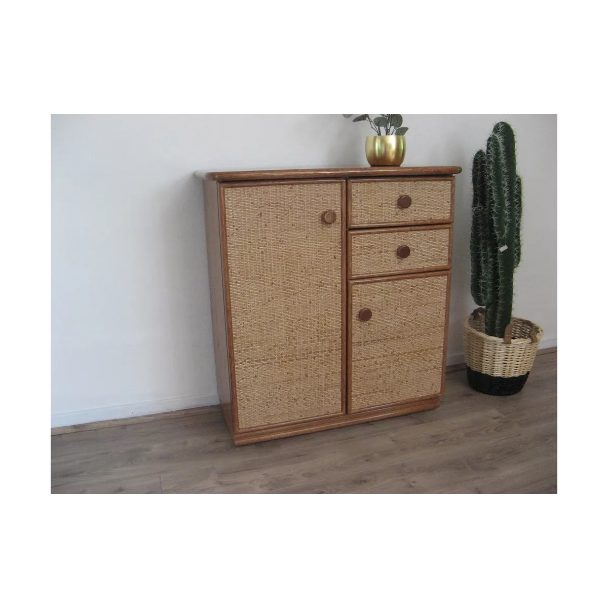 Meuble Delos 87x39 : 2 Portes et 2 Tiroirs Merisier