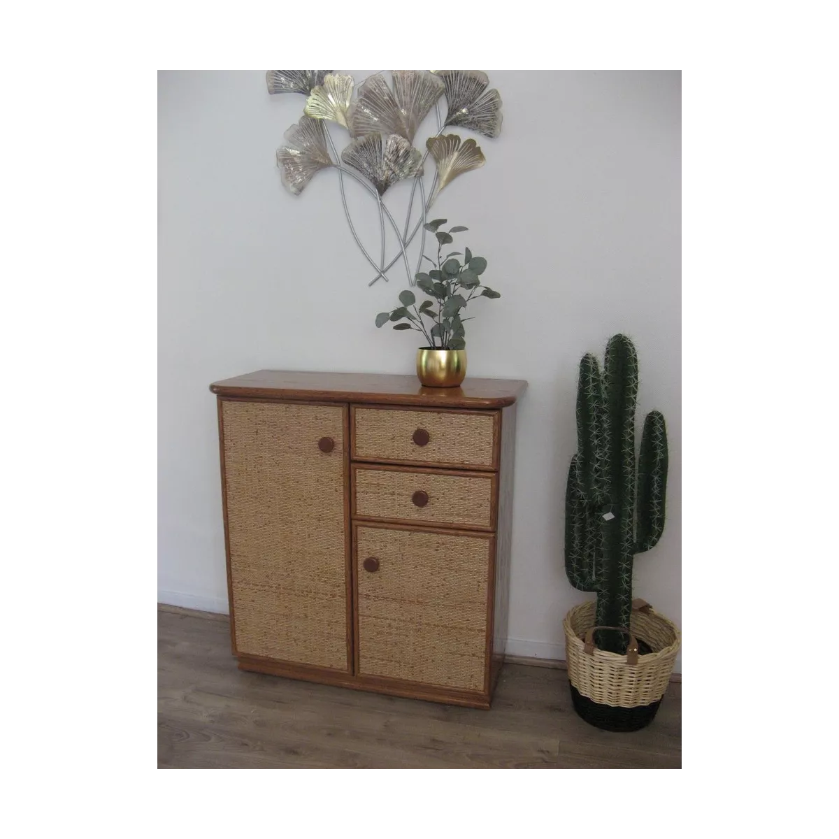 Meuble Delos 87x39 : 2 Portes et 2 Tiroirs Merisier
