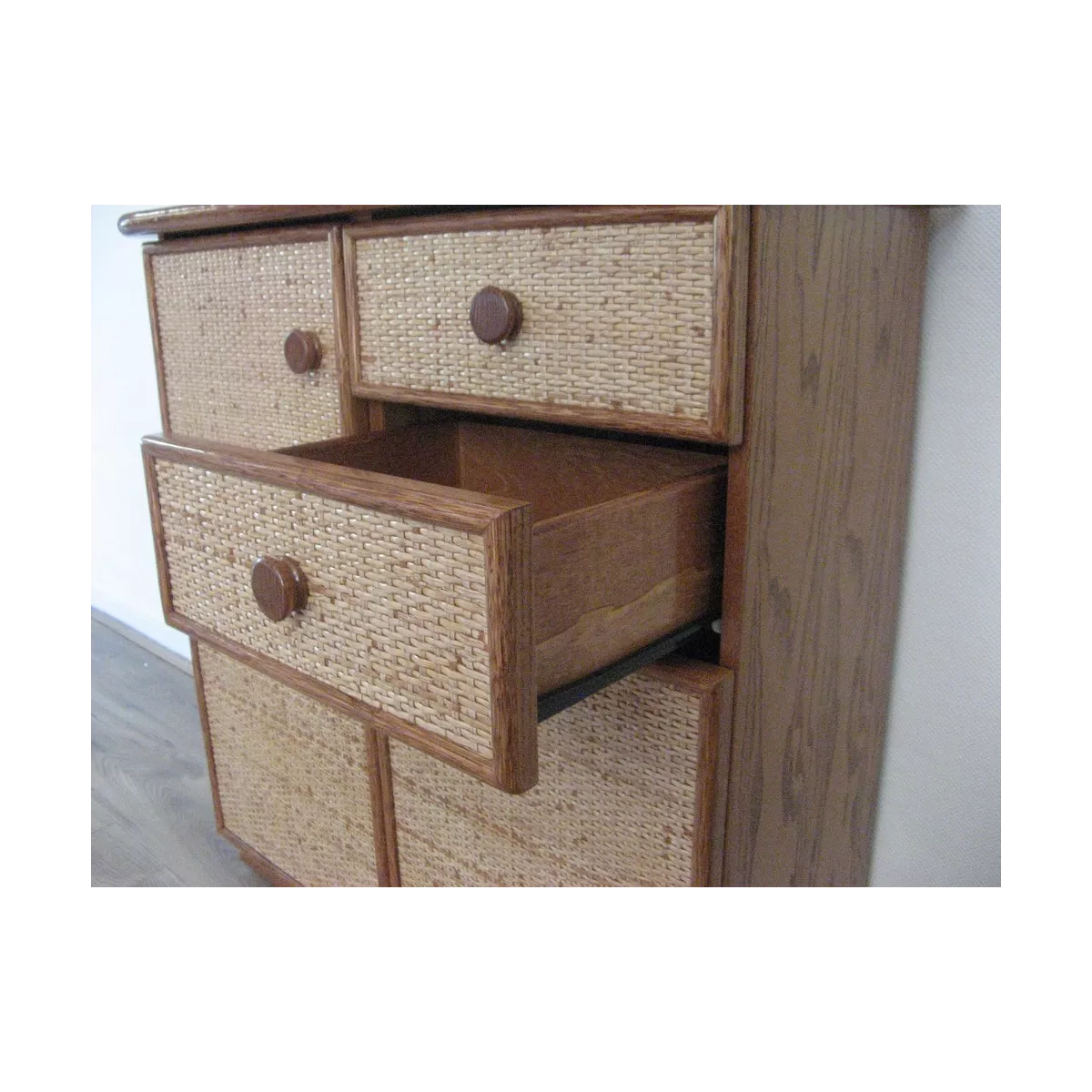 Meuble Delos 87x39 : 2 Portes et 2 Tiroirs Merisier