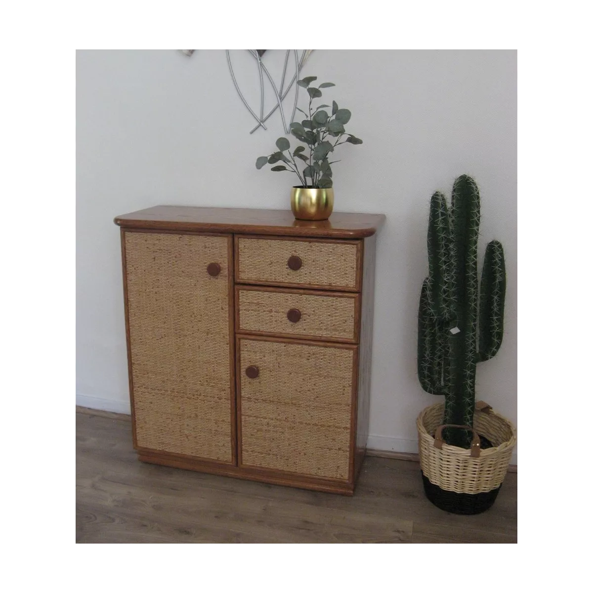 Meuble Delos 87x39 : 2 Portes et 2 Tiroirs Merisier