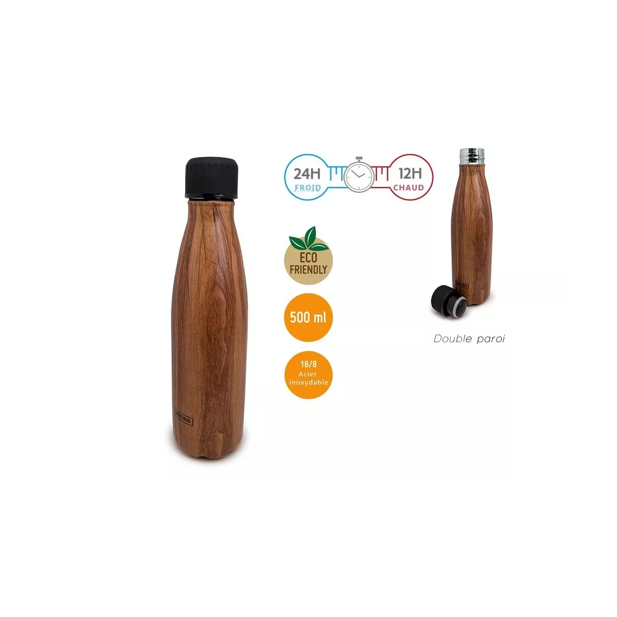 Bouteille Inox décor bois 500ml