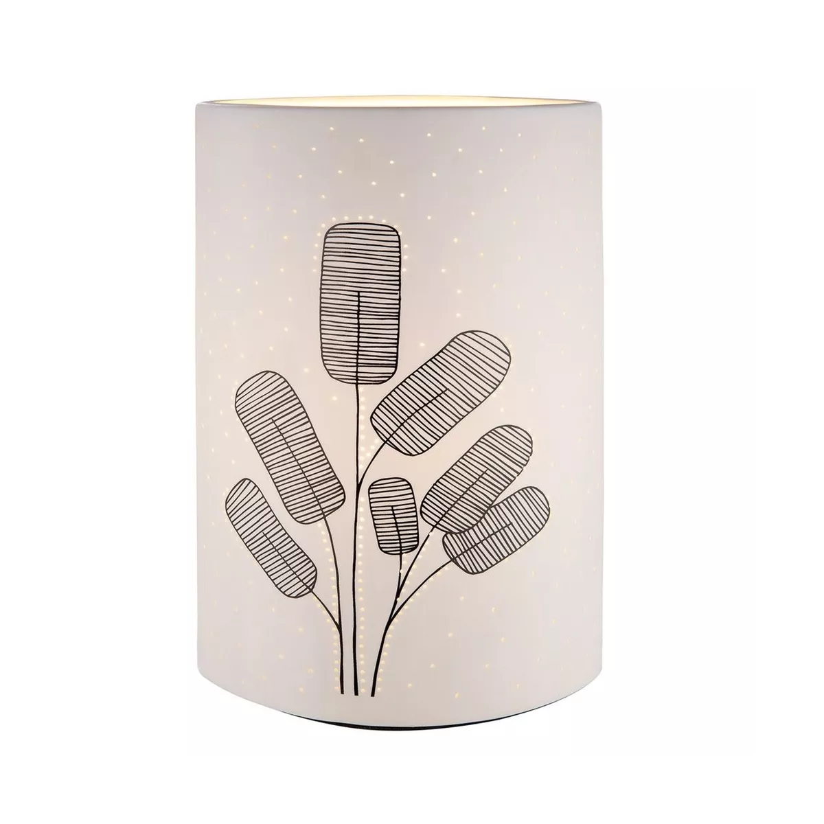 Lampe Porcelaine Feuillage Noir et Blanc H.28cm