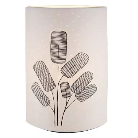 Lampe Porcelaine Feuillage Noir et Blanc H.28cm