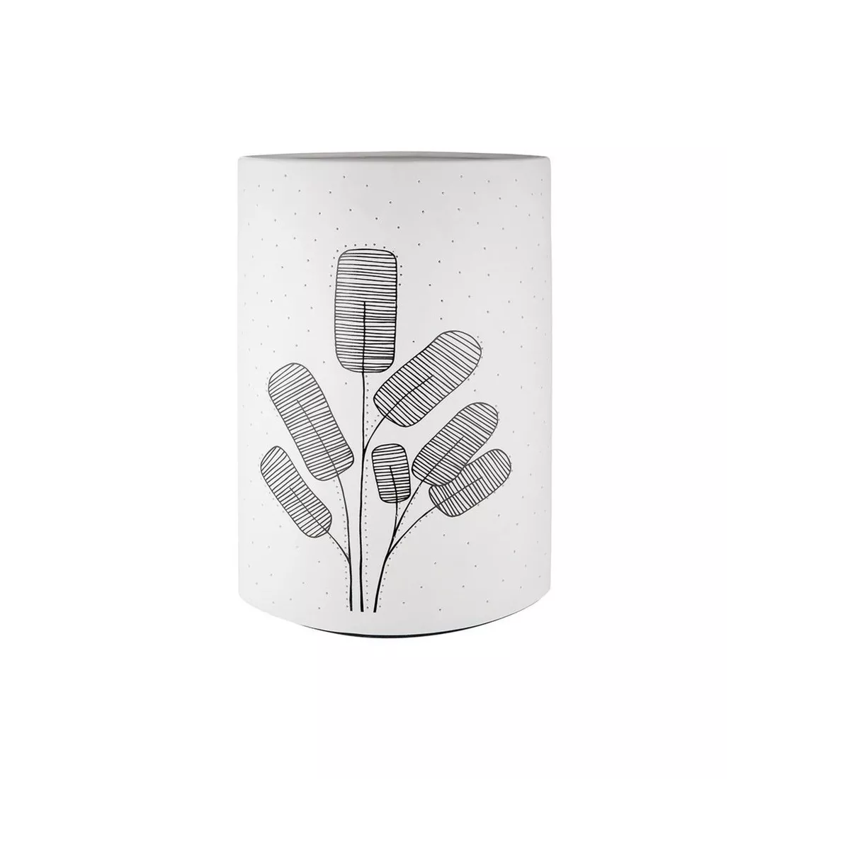 Lampe Porcelaine Feuillage Noir et Blanc H.28cm