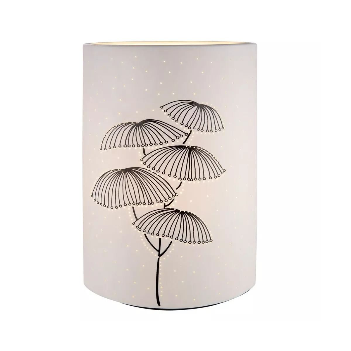 Lampe Porcelaine Feuilles Noir et Blanc H.28cm