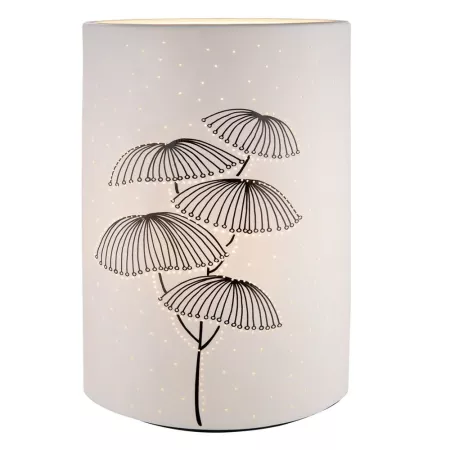 Lampe Porcelaine Feuillage Noir et Blanc H.28cm